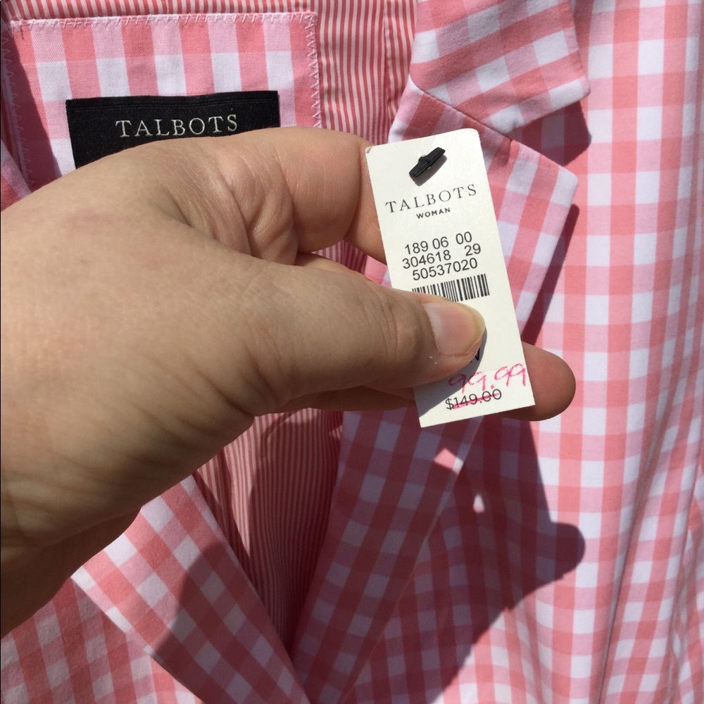 NWT Talbots Pink & White Linen Gingham Lined Blaz - Picture 2 of 8